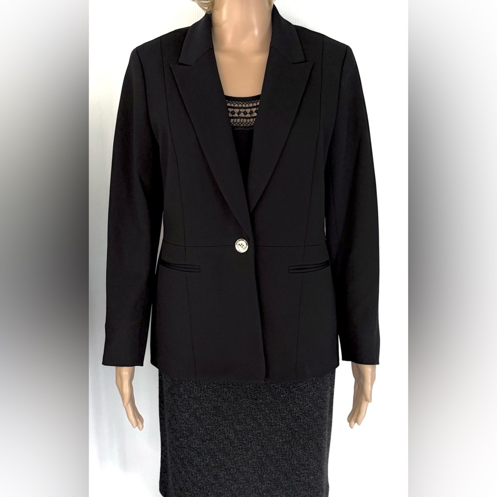 Kasper Women's Stretch Twill One Button Jacket Blazer Black Size 10 Petite